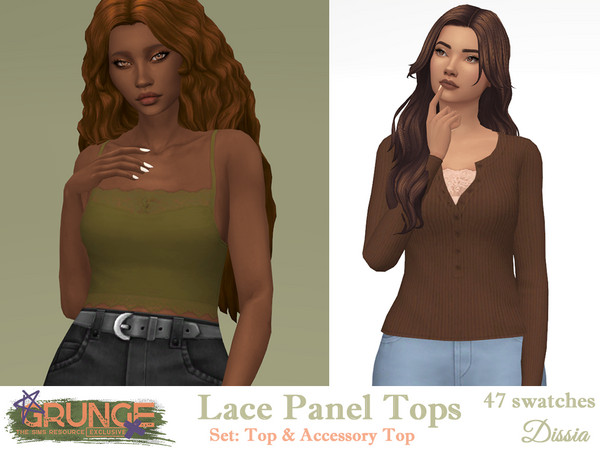 Sims 4 — Lace Panel Accessory Top Base Layer Update by Dissia — Crop lace tops set as top and accessory top