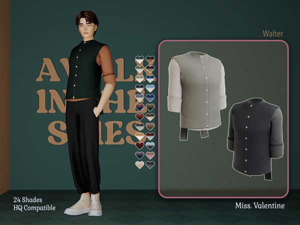 Sims 4 — Walter vest with pieces on the back with button up shirt by MissValentine142 — 24 Shades
