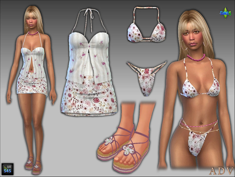 Sims 4 complete clothing set CC ADV-Mabra SIX s4tyaDressBikiniShoesSet by MABRA2