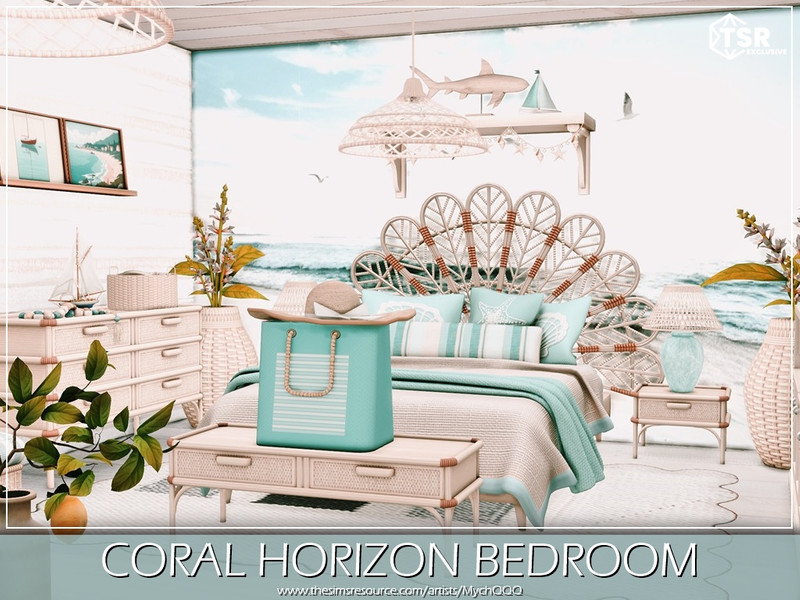 Sims 4 CC Coral Horizon Bedroom by MychQQQ