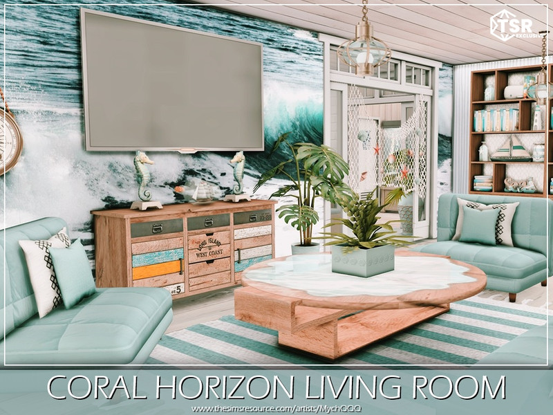 Sims 4 CC Coral Horizon Living Room by MychQQQ