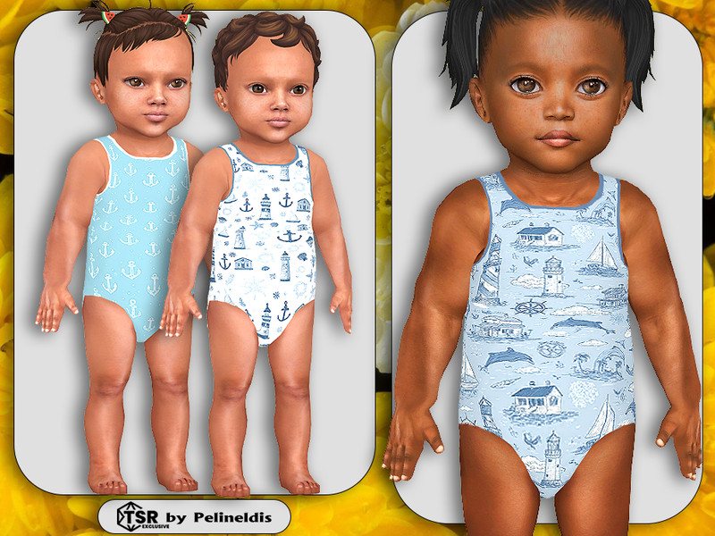 Sims 4 medieval Viking pirate and nautical custom content CC Infants Nautical Blue Bodysuits by Pelineldis