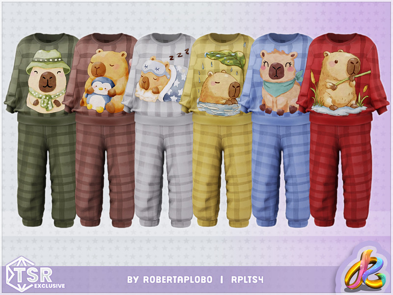 Sims 4 pajama CC Boys BOTTOM - Plaid Capybara Pajama Set - Infant by RobertaPLobo