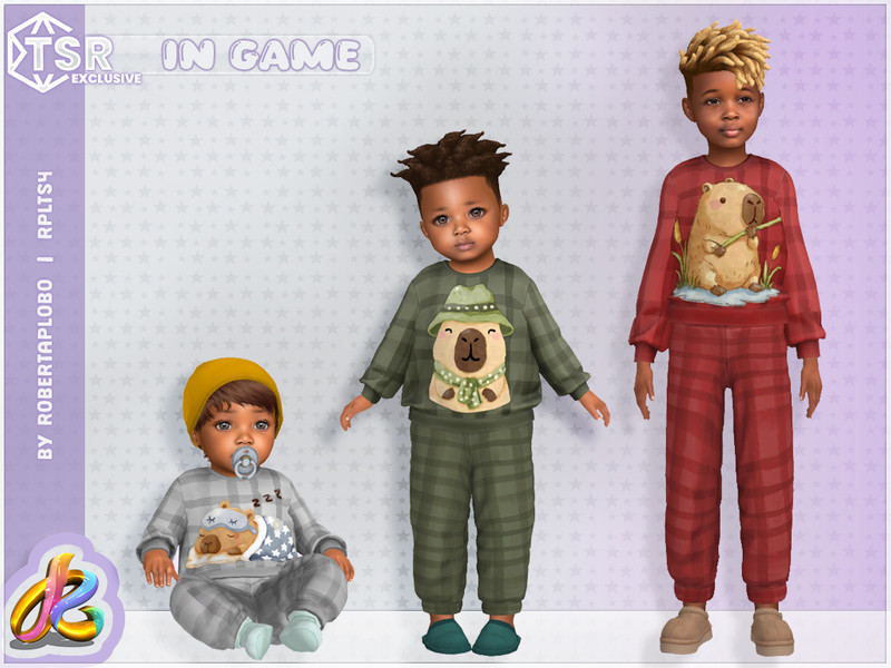 Sims 4 pajama CC Boys TOP - Plaid Capybara Pajama Set - Toddler by RobertaPLobo