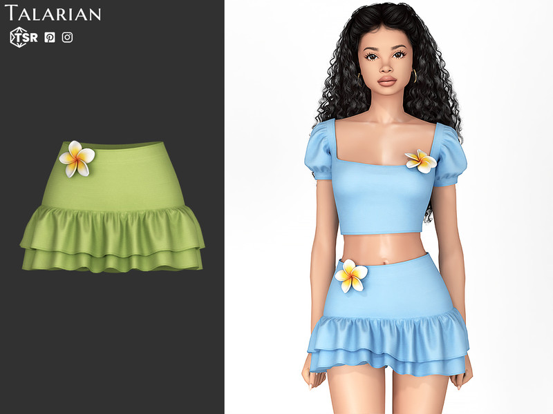 Sims 4 lace bow and ruffle fashion CC Rosa Plumeria Ruffle Mini Skirt by talarian