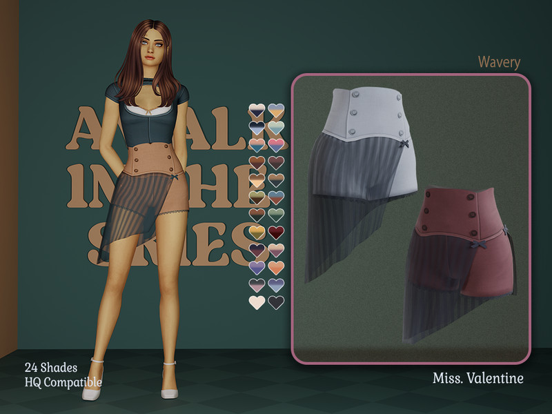 Sims 4 belt and belted fashion CC Wavery high waist shorts with top translucent skirt by MissValentine142