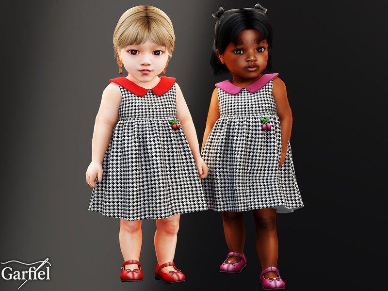 Sims 4 infant clothing and accessory CC Infant - Charming houndstooth dress with sweet contrast collar by Garfiel