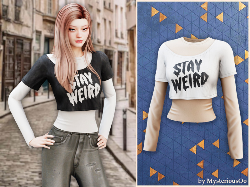 Sims 4 CC Stay weird crop top by MysteriousOo