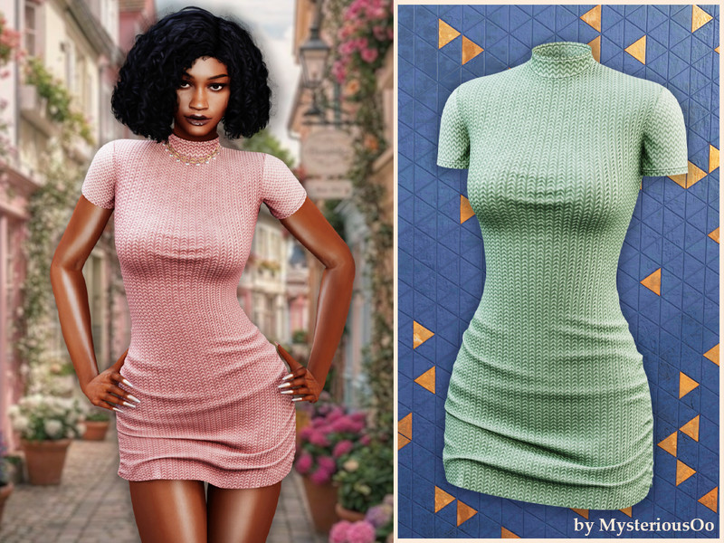 Sims 4 fall clothing CC Textured knit mini dress by MysteriousOo