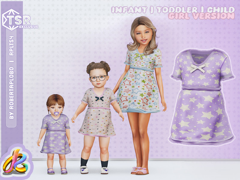 Sims 4 infant clothing and accessory CC Star Pattern Dresses for Kids of All Ages - Infant by RobertaPLobo