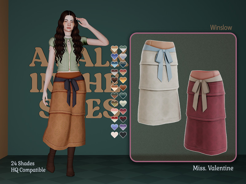 Sims 4 belt and belted fashion CC Winslow medium flowy skirt with corset band by MissValentine142