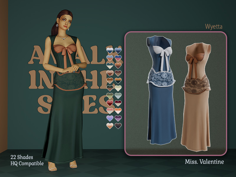 Sims 4 dress CC Wyetta long dress with small skirt on top by MissValentine142