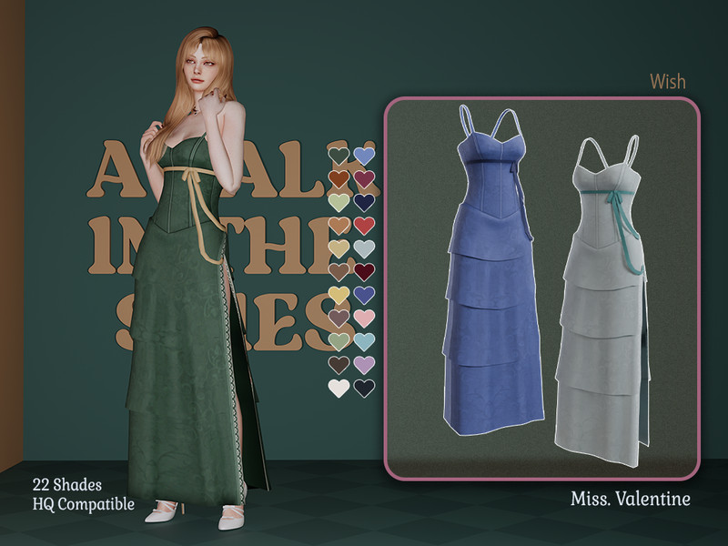 Sims 4 dress CC Wish long dress with slit by MissValentine142