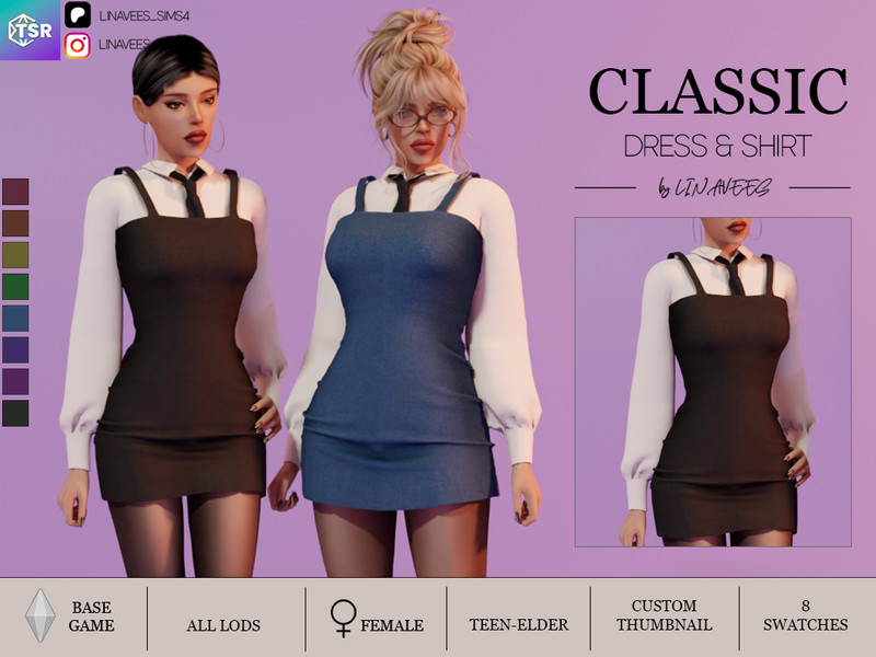 Sims 4 classic tailoring and knitwear custom content CC CLASSIC DRESS AND SHIRT WITH TIE by linavees
