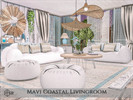Sims 4 — Mavi Coastal Livingroom by Rirann — Mavi is a cozy coastal living room in blue, white and beige colors