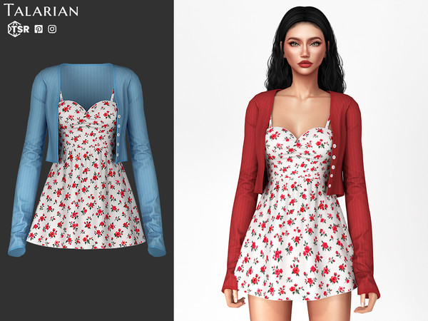 Sims 4 — Khaleesi Sweetheart Dress with Cropped Cardigan by talarian — Mini dress with sweetheart neckline and thin