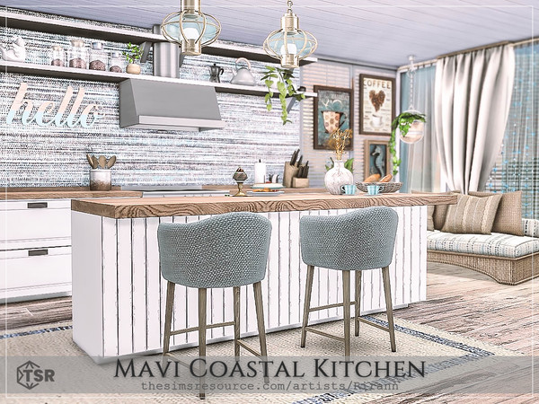 Sims 4 — Mavi Coastal Kitchen by Rirann — Mavi is a cozy coastal kitchen in blue, white and beige colors