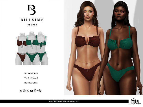 Sims 4 — V Front Thick Strap Bikini Set by Bill_Sims — This set includes a bikini top with a V-front neckline and