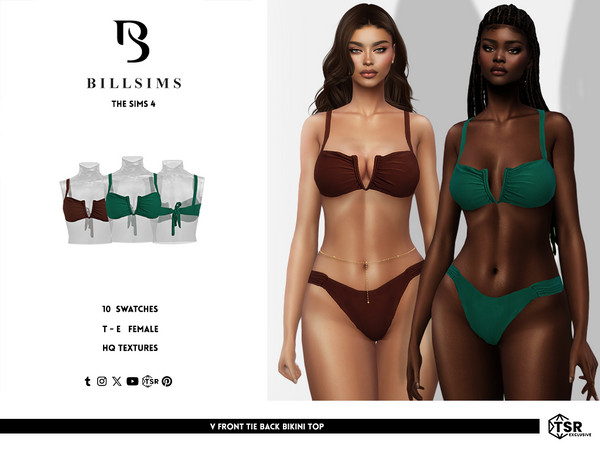 Sims 4 — V Front Tie Back Bikini Top by Bill_Sims — This set includes a bikini top with a V-front neckline and tie-back