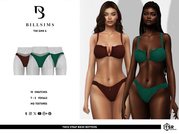 Sims 4 — Thick Strap Bikini Bottoms by Bill_Sims — This set includes a bikini top with a V-front neckline and tie-back