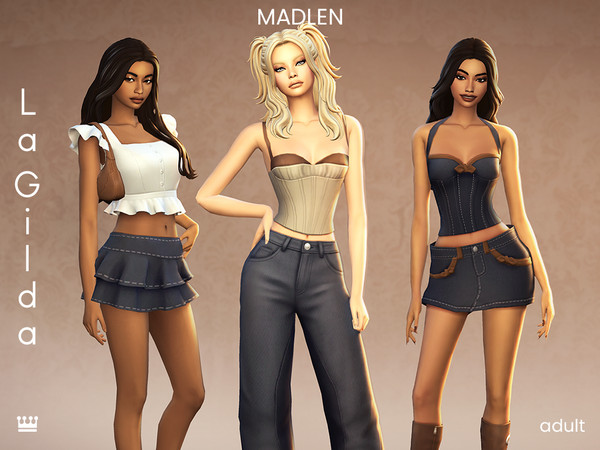 Sims 4 — [Madlen] La Gilda Ruffled Skirt by Madlen — La Gilda plays with structured corsets, low-rise denim, ruffled