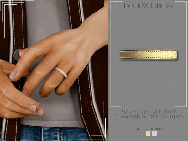 Sims 4 — Men Double Row Diamond Wedding Ring by Glitterberryfly — Men's Double Row Diamond Wedding Ring