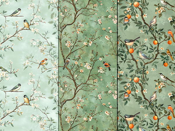 Sims 4 — Chinoiserie Pretty Wallpaper by Surfkitten — Base game wall recolored with Chinoiserie patterns featuring soft