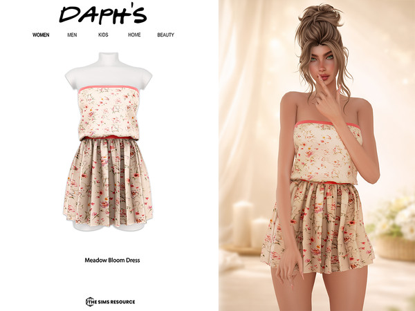 Sims 4 — Meadow Bloom Dress by Daph's — Bring a touch of soft, romantic charm to your Sims' wardrobe with the Meadow