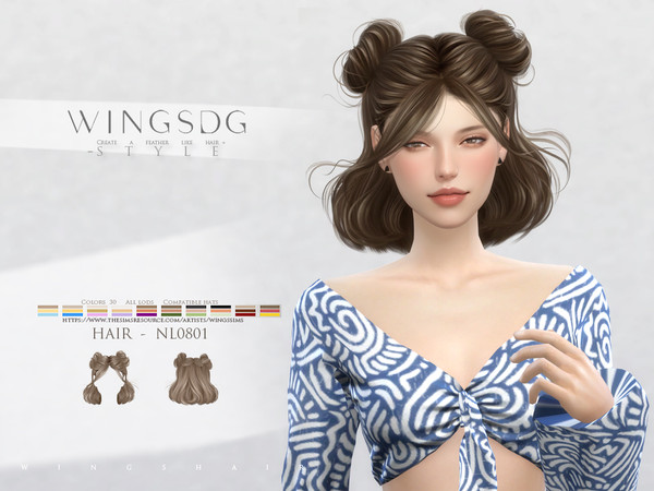 Sims 4 — WINGS HAIR-Double hair bun with curly hair by wingssims — WINGS HAIR TS4 NL0801 (Double hair bun with curly