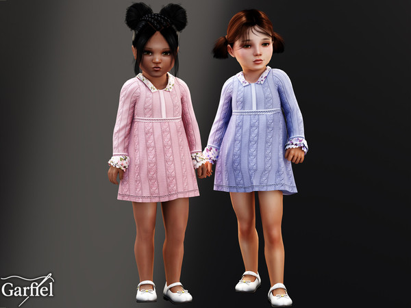 Sims 4 — Toddler - Cable knit dress with floral collar accents by Garfiel — A cozy toddler dress featuring an elegant