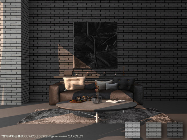 Sims 4 — Mattoni Wall by Caroll912 — A 3-swatch brick wall in greyscale tones. Suitable for indoor and outdoor use,