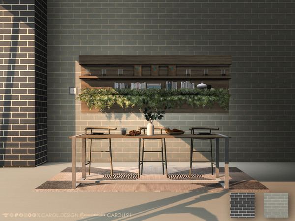 Sims 4 — Mattoni Wall 2 by Caroll912 — A 2-swatch brick wall in greyscale tones. Suitable for indoor and outdoor use,