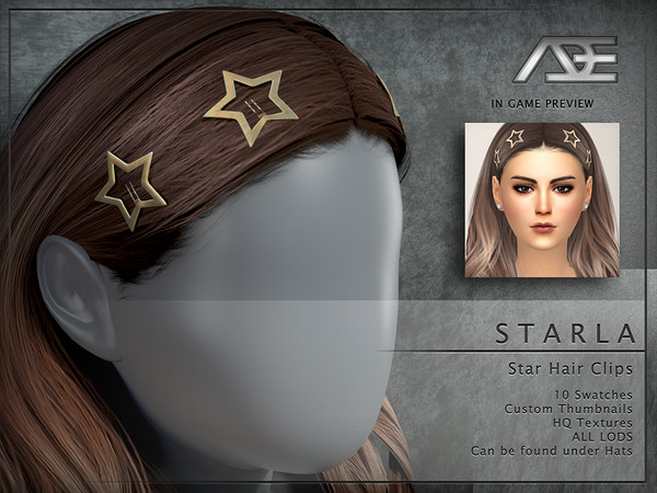 Sims 4 — Starla Hair Clips - Hat by Ade_Darma — Starla Star Hair Clips for Starla Hairstyles 10 Swatches