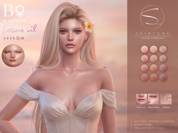 Sims 4 — S-CLUB FEMALE SKINTONES Lustrous Oil by S-Club — SKINTONES 0826 with 12 colors, hope you like, thank you.