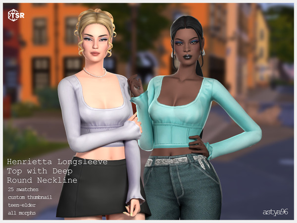 Sims 4 — Henrietta Longsleeve Top With a Deep Round Neckline by astya96cc — 25-30 swatches