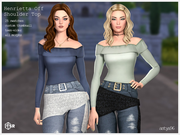 Sims 4 — Henrietta Off-Shoulder Top by astya96cc — 25-30 swatches