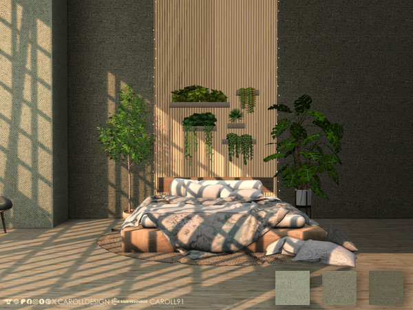 Sims 4 — Terroso Wall by Caroll912 — A 3-swatch fabric wallpaper in various green and khaki tones. Suitable for indoor