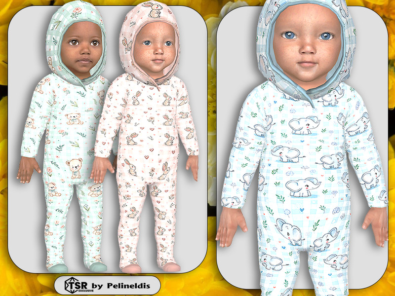 Sims 4 pajama CC Infants Nursery Gingham Hooded Pajamas by Pelineldis