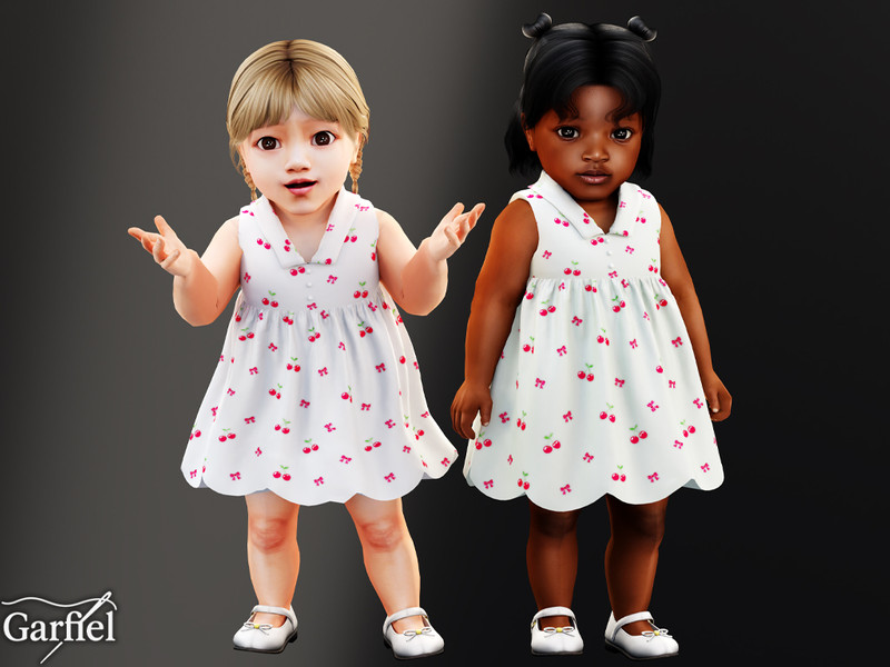 Sims 4 CC Infant - Sleeveless cherry dress with scalloped hem detail by Garfiel
