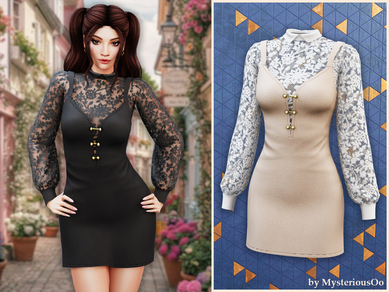 Sims 4 formal and evening dress CC Lace panel mini dress by MysteriousOo