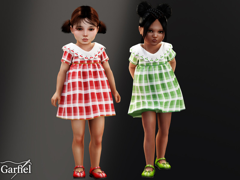 Sims 4 toddler boy clothing CC Toddler - Sweet plaid dress with cherry embroidered collar by Garfiel