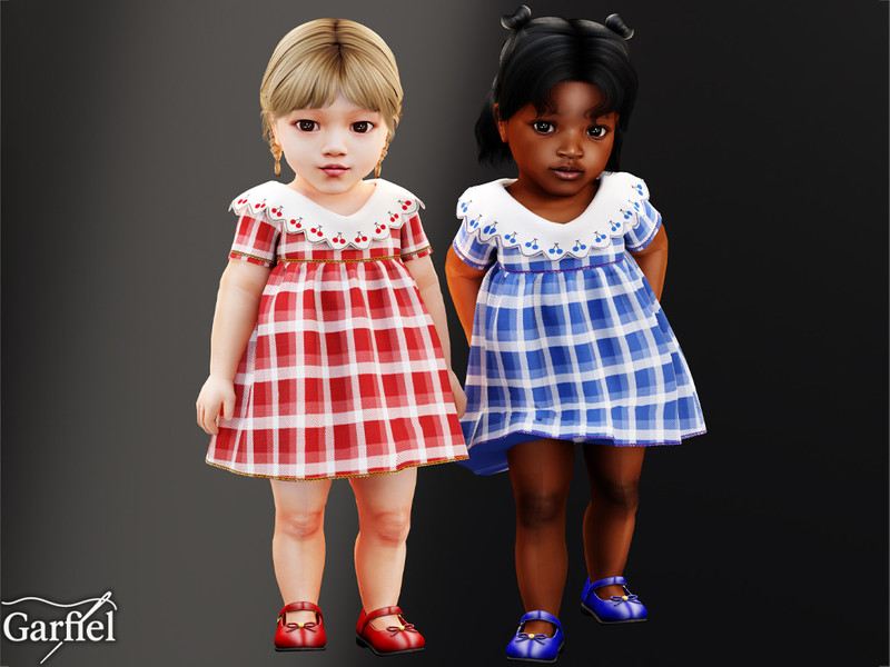 Sims 4 toddler boy clothing CC Infant - Plaid baby dress with scalloped cherry collar by Garfiel
