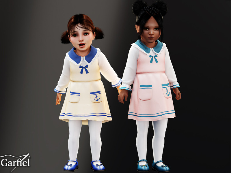 Sims 4 toddler boy clothing CC Toddler - Sailor-inspired dress with bow and anchor pockets by Garfiel