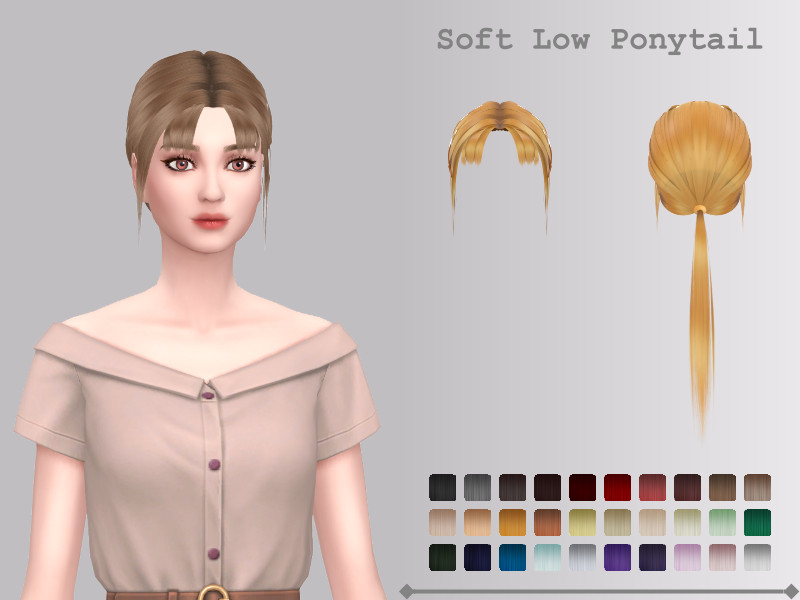Sims 4 ponytail hair CC Soft Low Ponytail by Yinyn