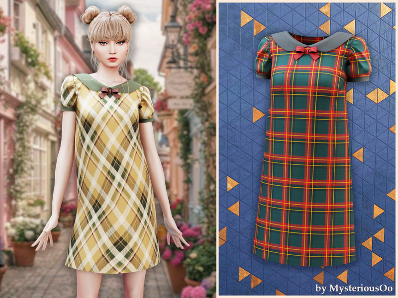 Sims 4 cute fashion CC Cute plaid collar mini dress by MysteriousOo