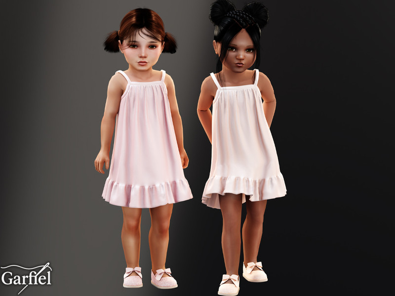 Sims 4 festive sparkle satin and party fashion CC Toddler - Silky satin slip dress with soft ruffle hem by Garfiel