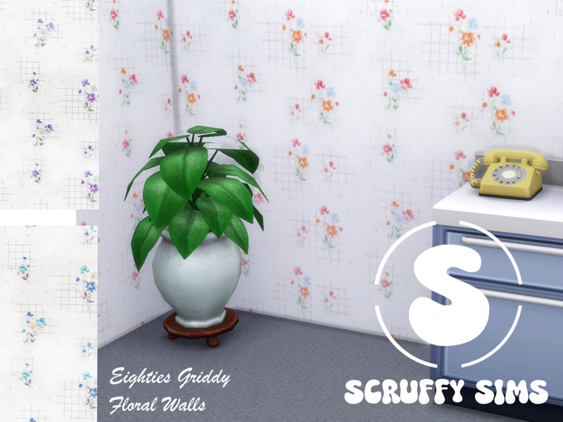 Sims 4 CC Eighties Griddy Floral Wallpaper by Scruffy_Sims