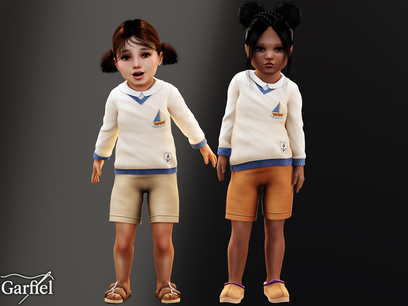 Sims 4 toddler boy clothing CC Toddler - Soft nautical sweater set with sailboat embroidery by Garfiel