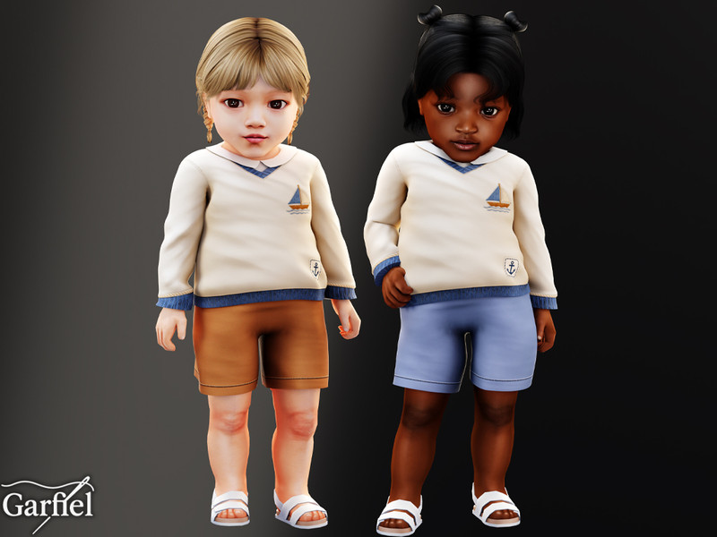Sims 4 fall clothing CC Infant - Soft sailor knit top and shorts set by Garfiel