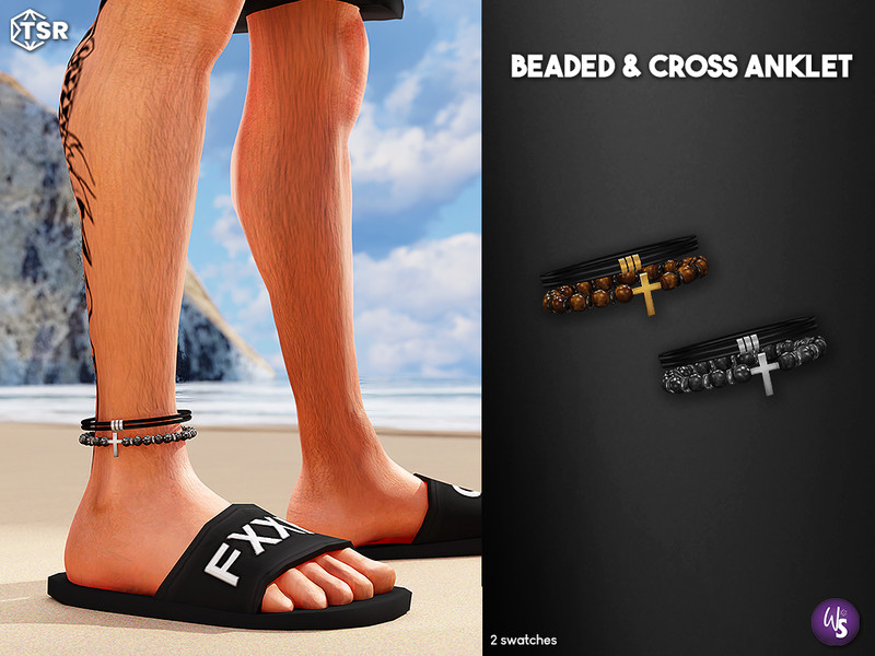 Sims 4 CC Beaded and Cross Anklet for men by WisteriaSims